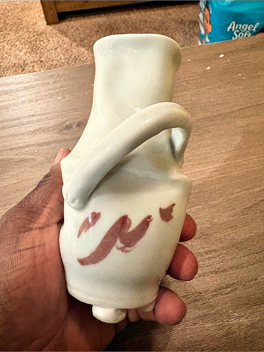 Ceramic Figural Pitcher in White & Red